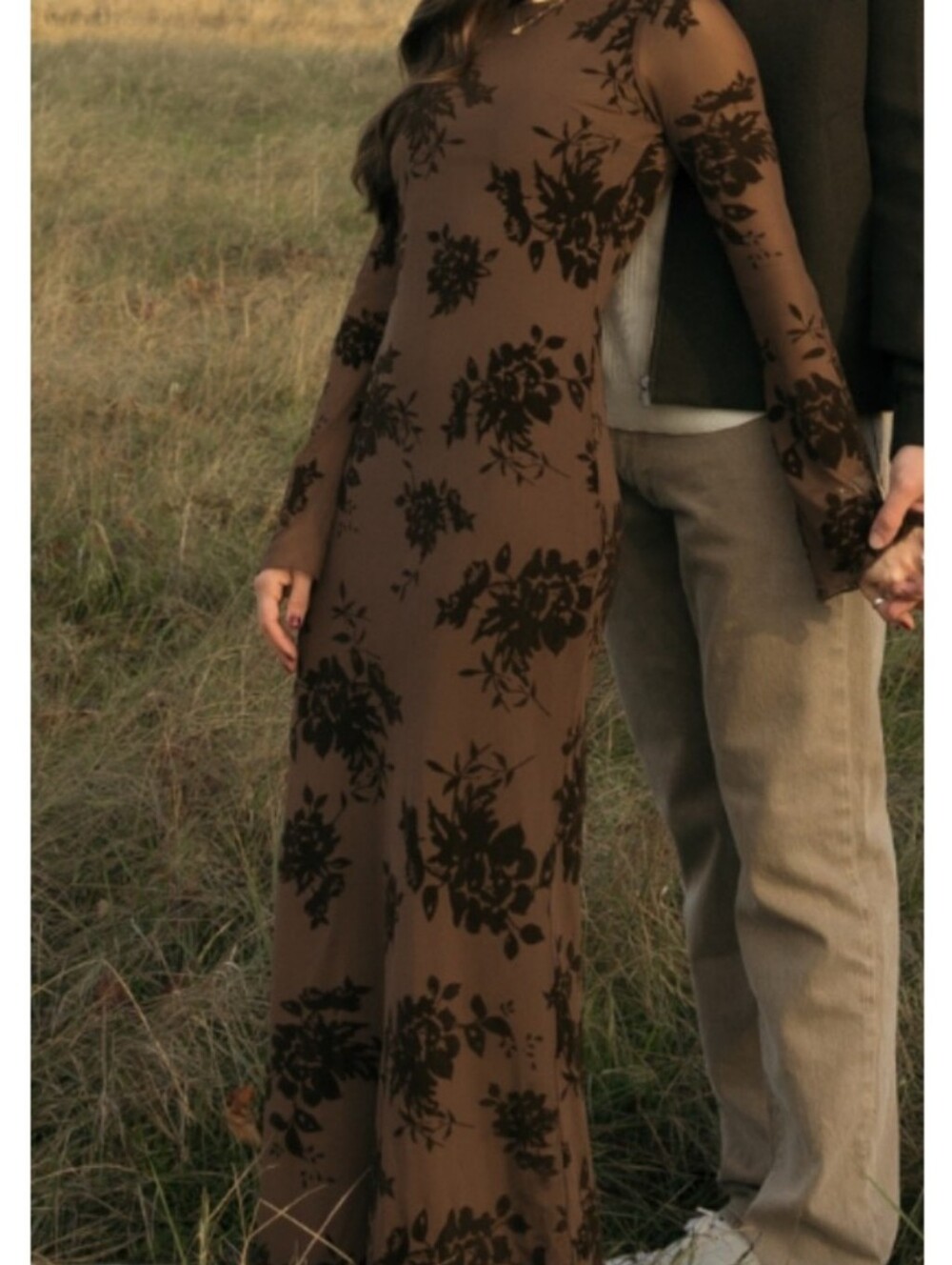 Thirty/Thirty - Brown Floral Velvet Burnout Maxi Dress - Size XS NWOT